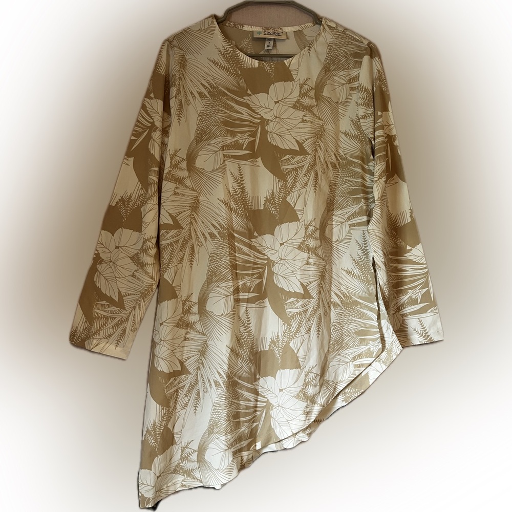 Beach Cover-up long sleeves A-line slit Coolibar UPF 50+ Tropical Print (Small)